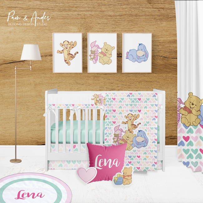 Winnie Pooh Hearts Crib bedding set Hover Image