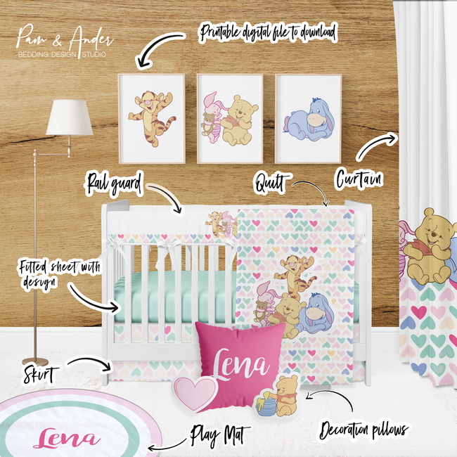 Winnie Pooh Hearts Crib bedding set Main Image