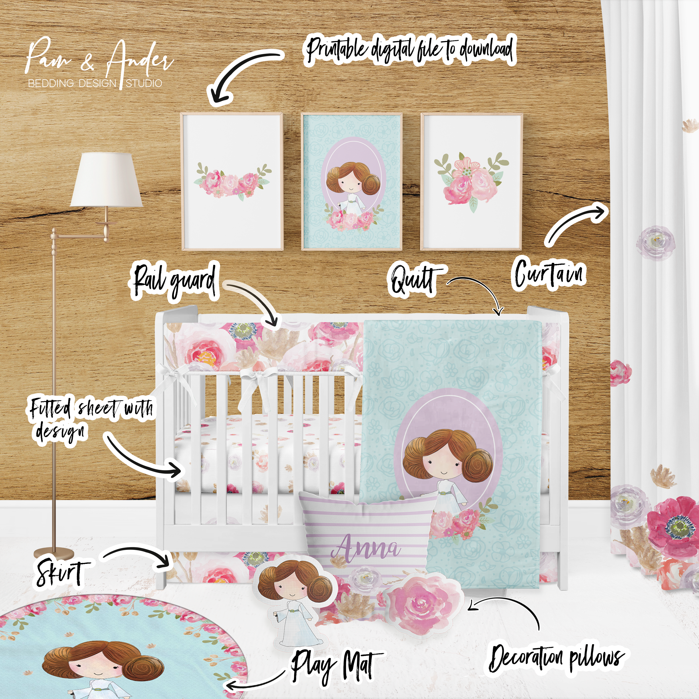 Blue Star Wars Girl Crib bedding set