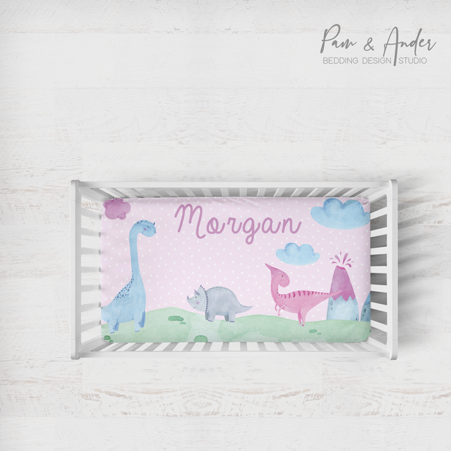 Pink Dinosaur Fitted sheet Hover Image