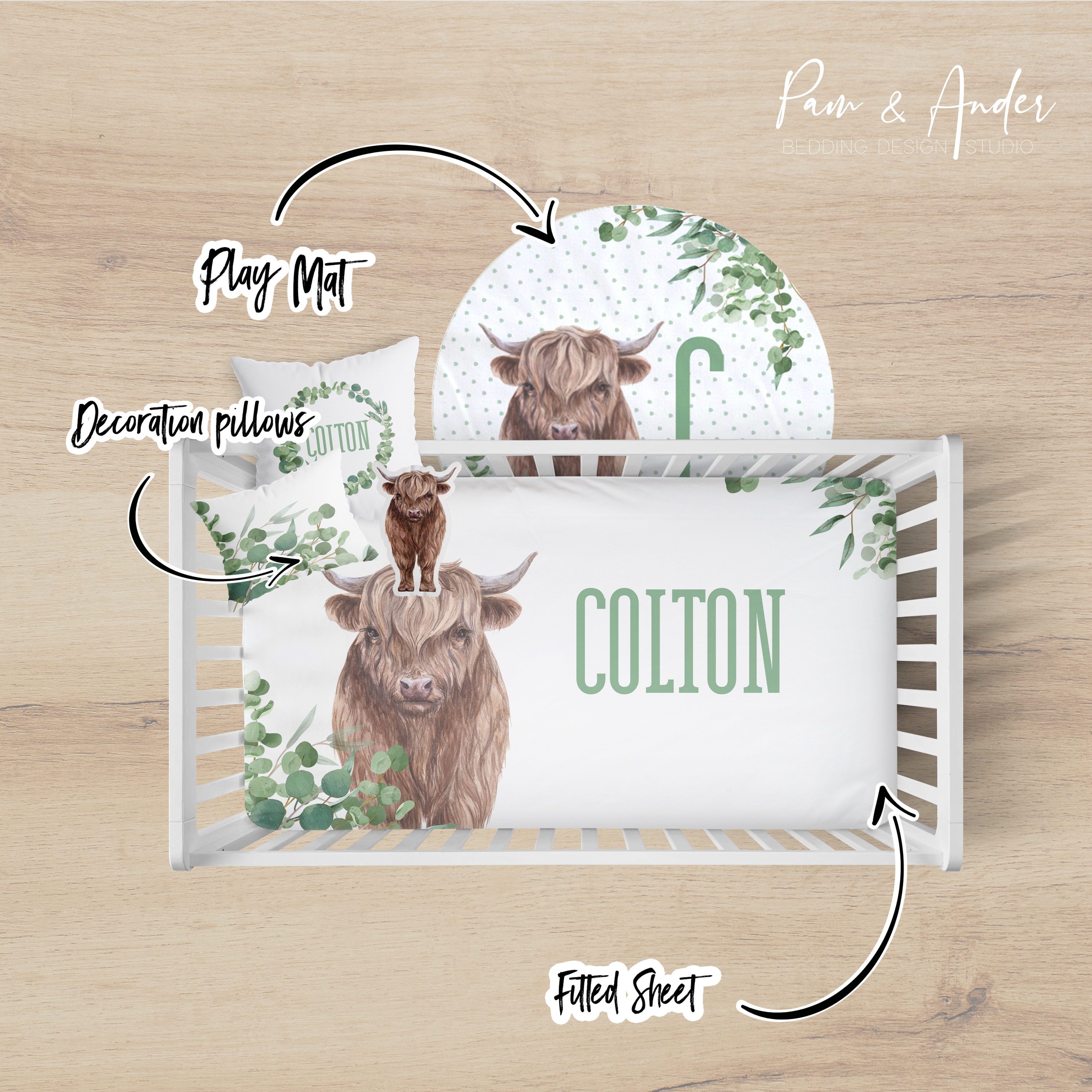 Highland Cow Boy Crib bedding set