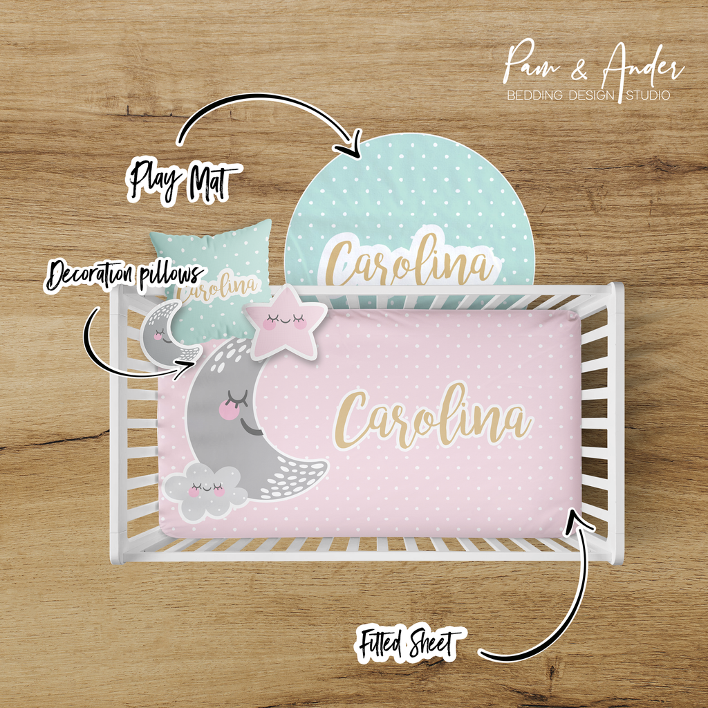 Cute Pattern Moon and Stars Crib bedding set