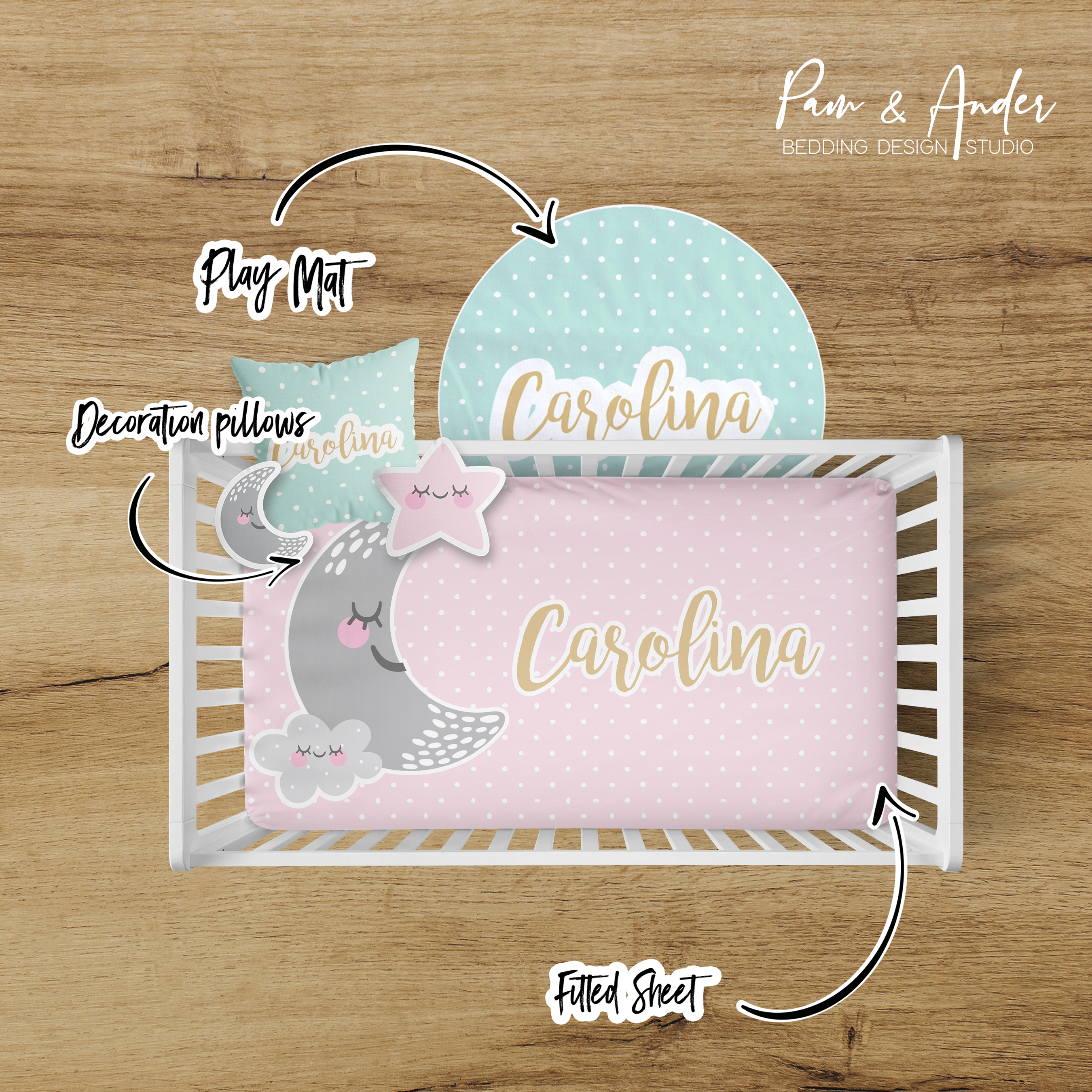 Cute Pattern Moon and Stars Crib bedding set