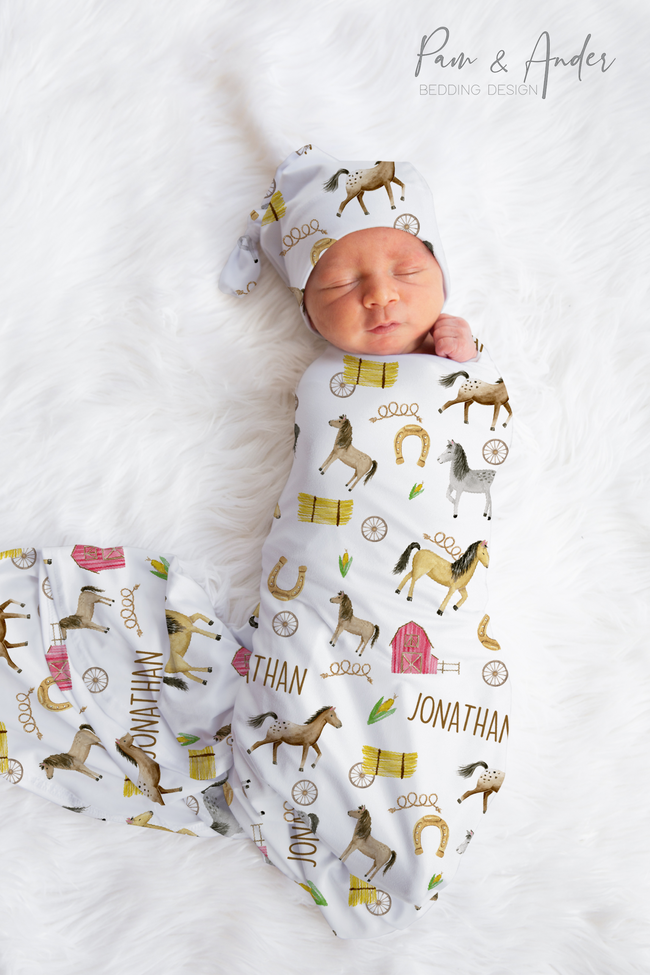 Horse Baby Boy Swaddle Set Hover Image