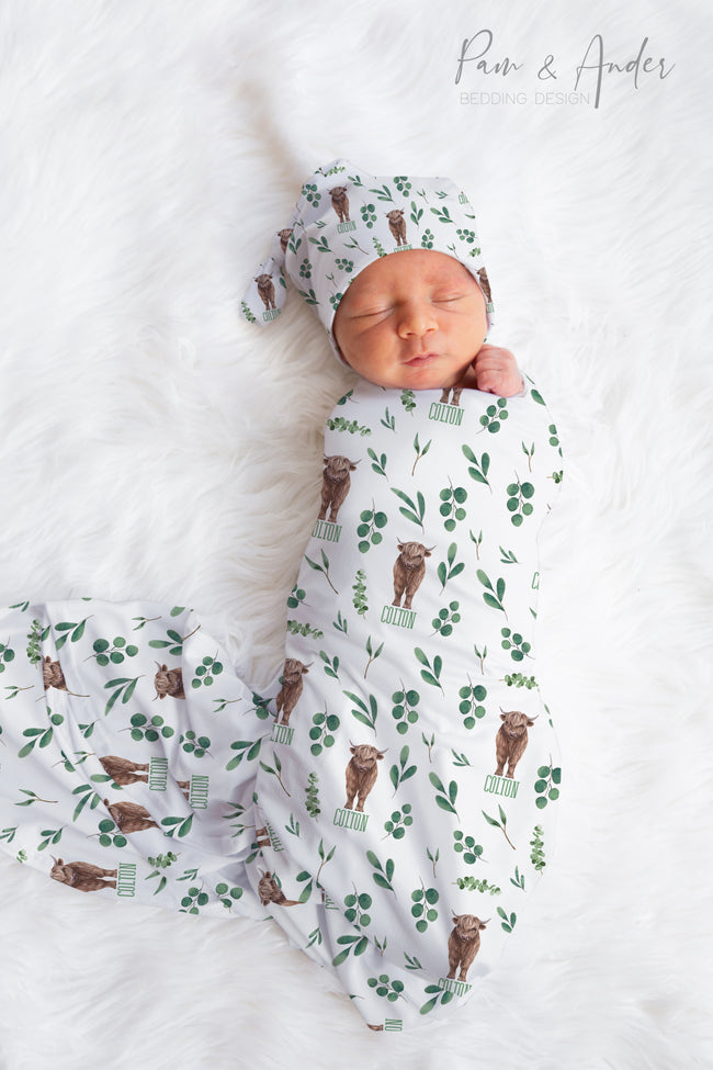 Highland Cow Baby Boy Swaddle Set Hover Image