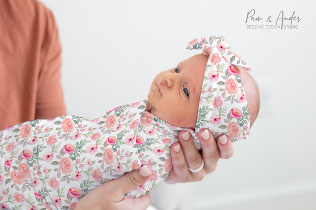 Pink Flowers Baby Girl Swaddle Set Hover Image