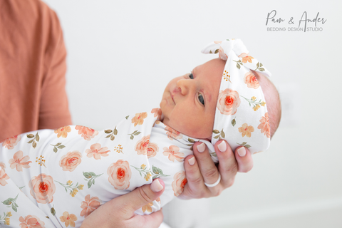 Coral Flowers Baby Girl Swaddle Set