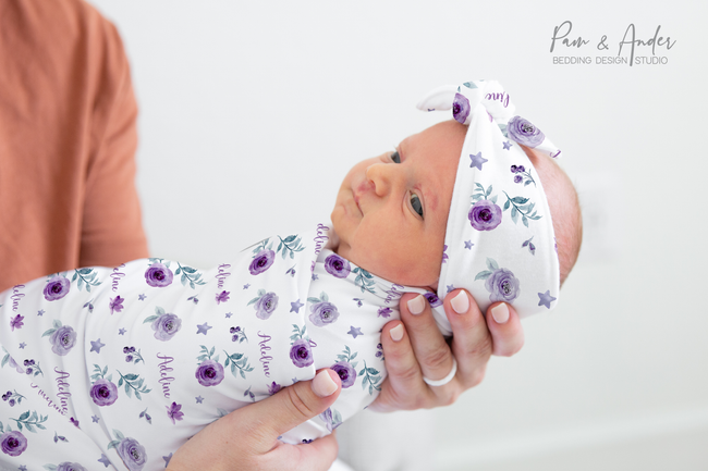 Purple Floral Baby Girl Swaddle Set Hover Image