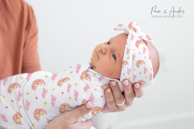 Pink Bear Baby Girl Swaddle Set Hover Image