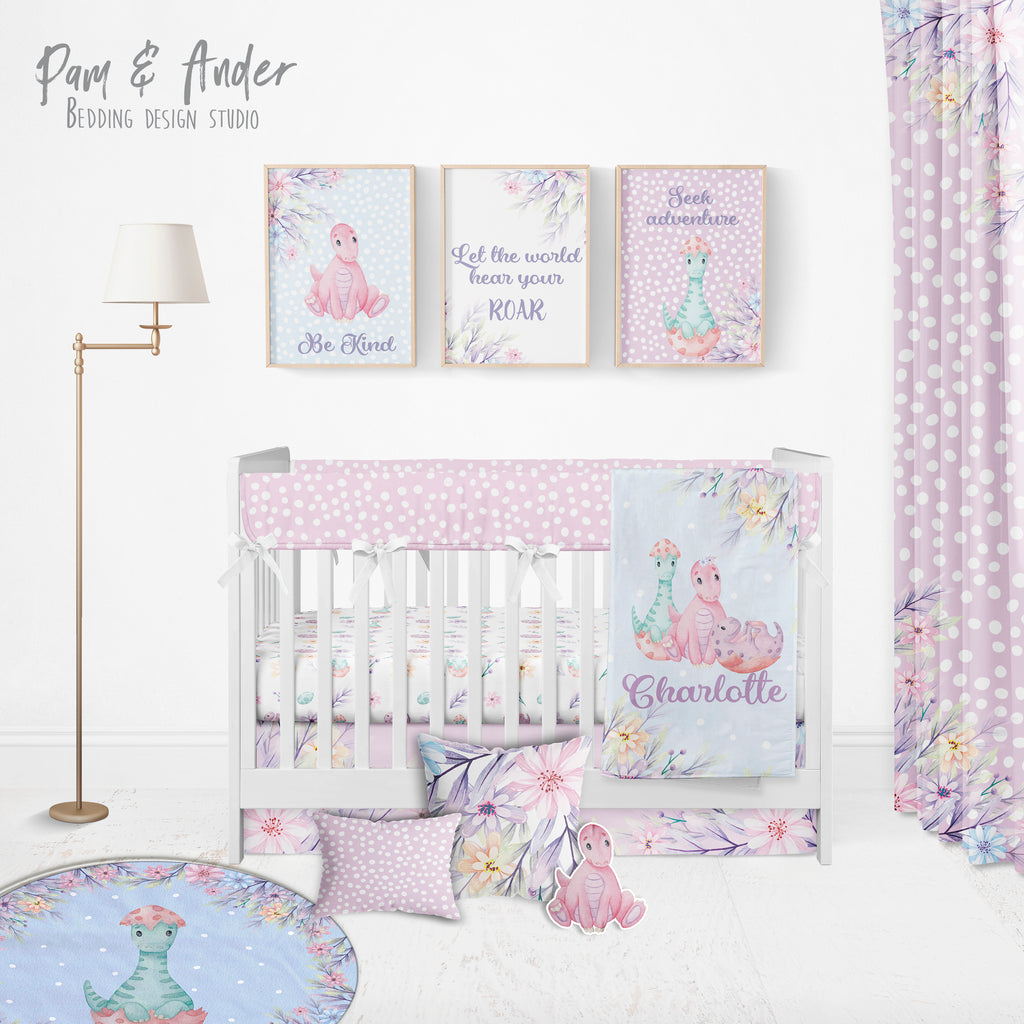 Dinosaur Girl Crib Bedding set