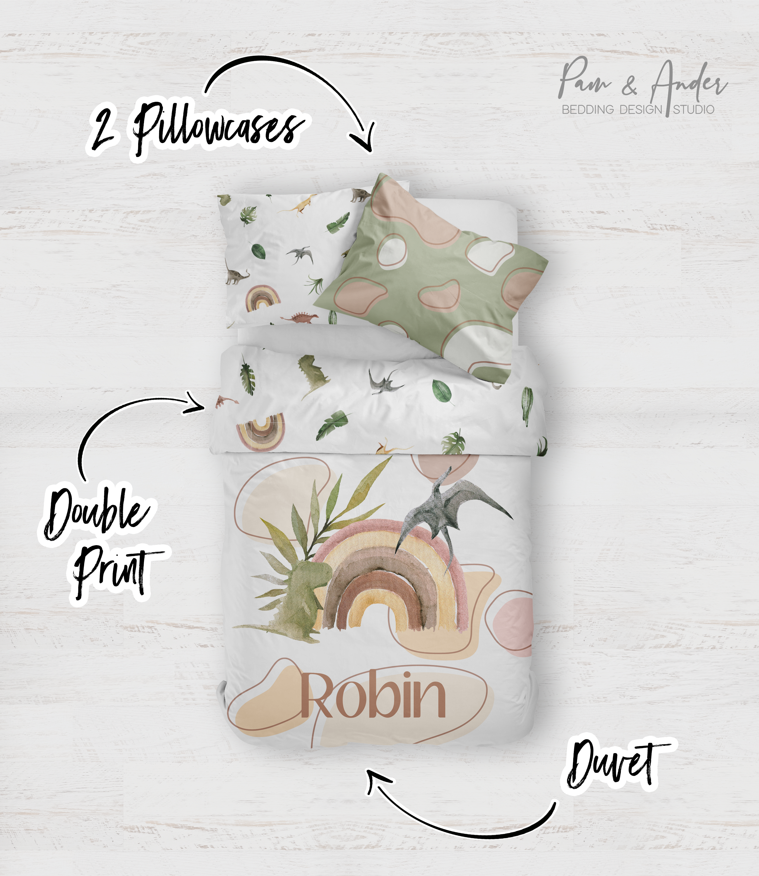 Dinosaur and Rainbows Bedding set