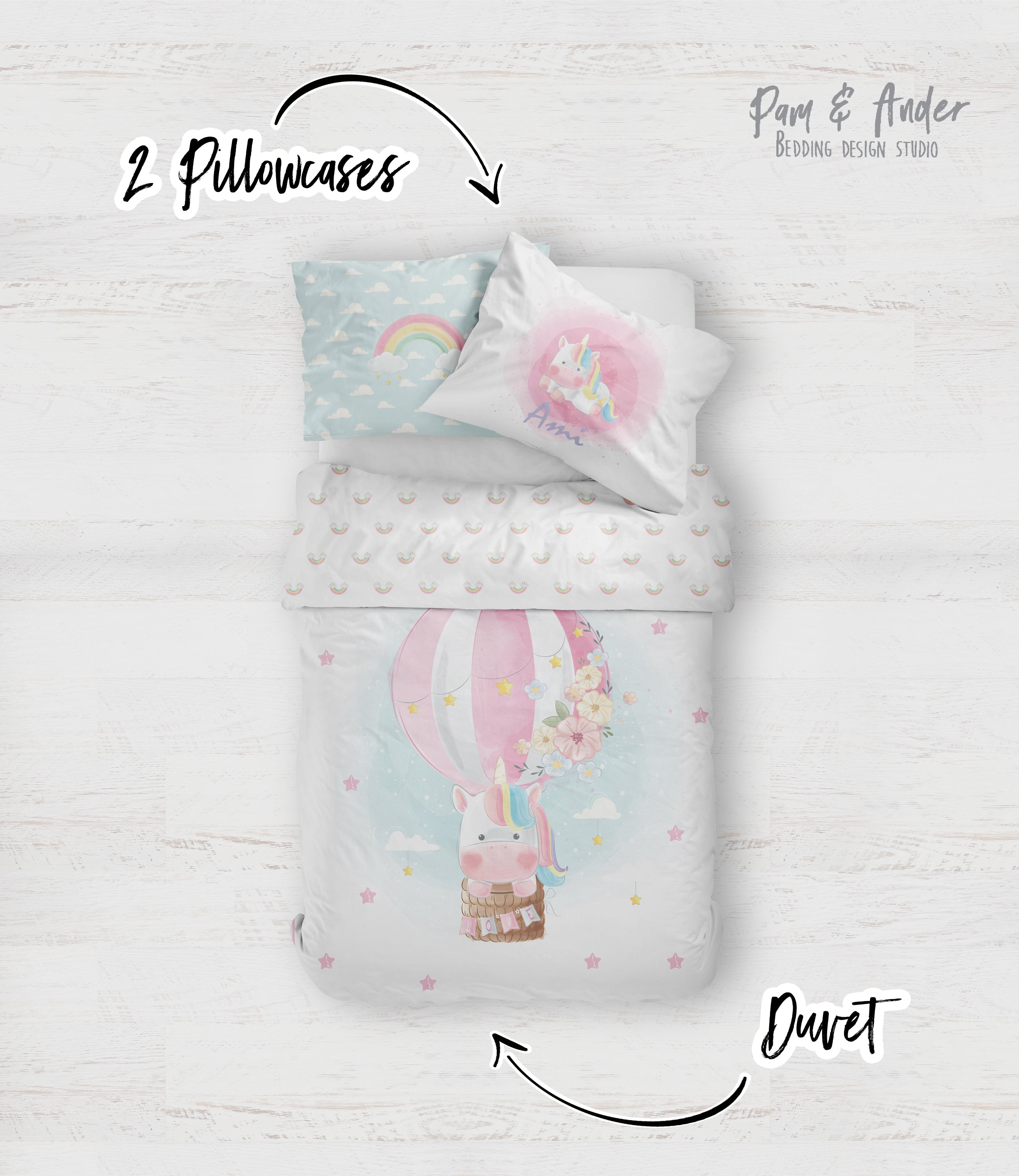 Unicorn pink bedding set