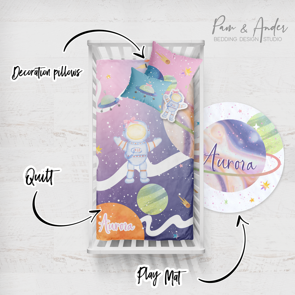 Outer Space for Girl Crib Bedding Set