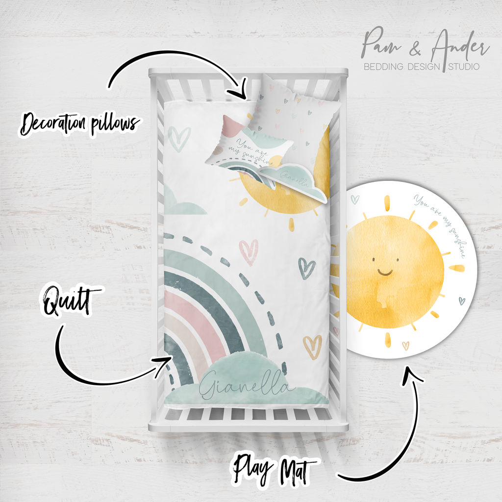 Watercolor rainbow  Crib Bedding Set