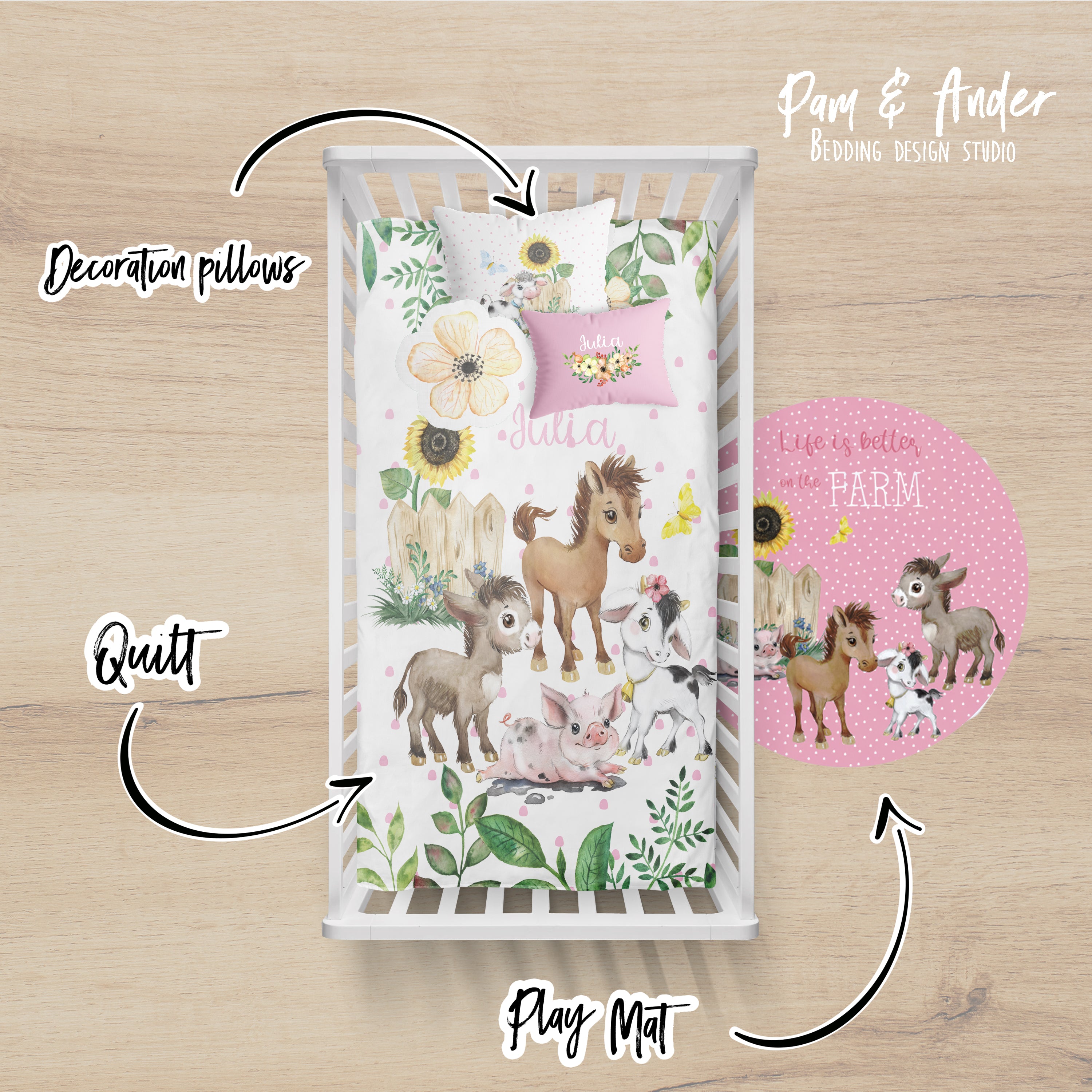 Farm for girl Crib Bedding Set