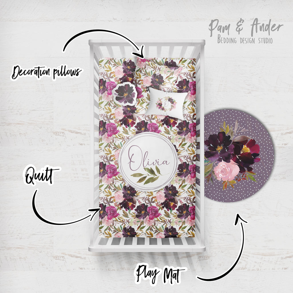 Flower Mauve Crib Bedding Set set