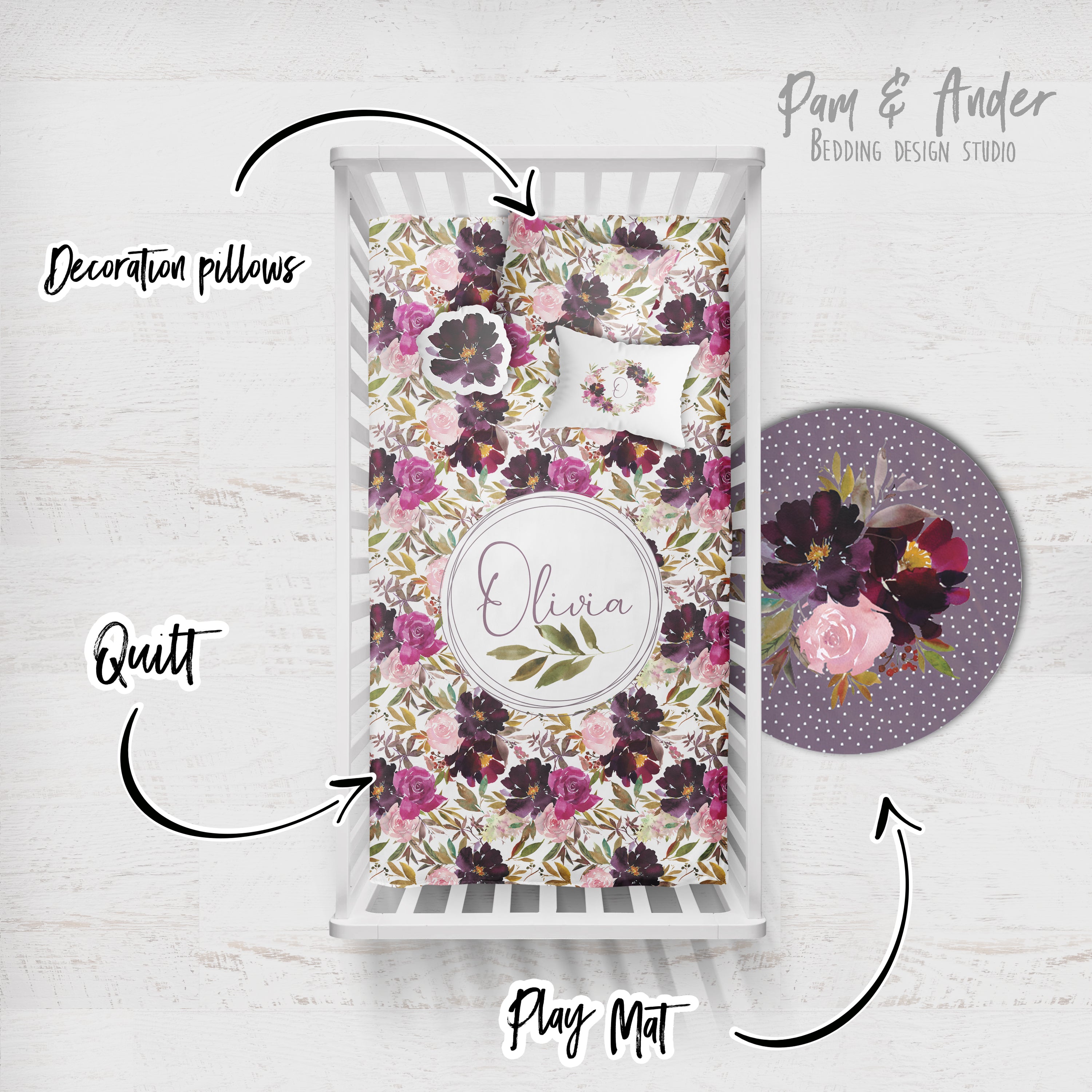 Flower Mauve Crib Bedding Set set