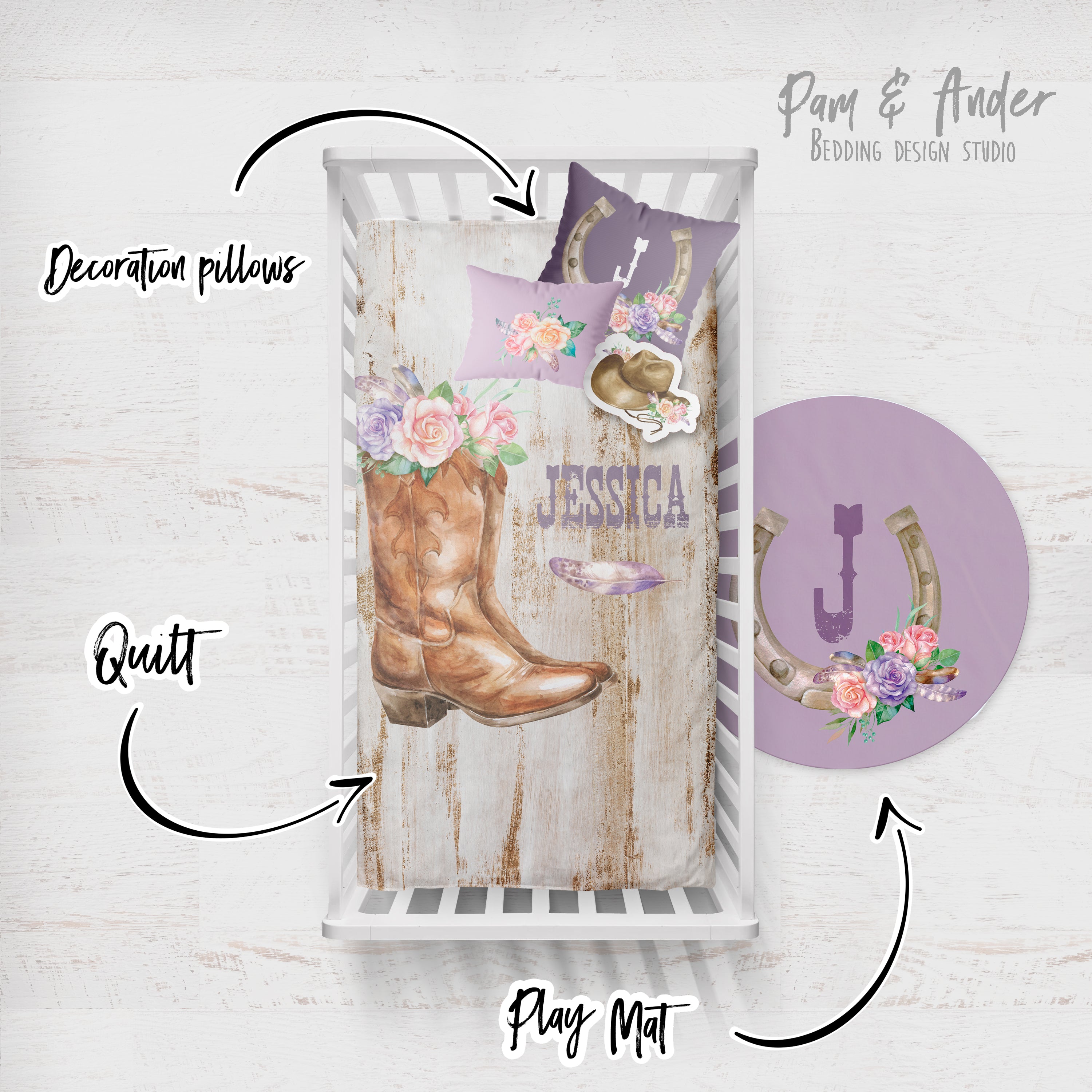 Cowgirl Mauve Crib bedding Set