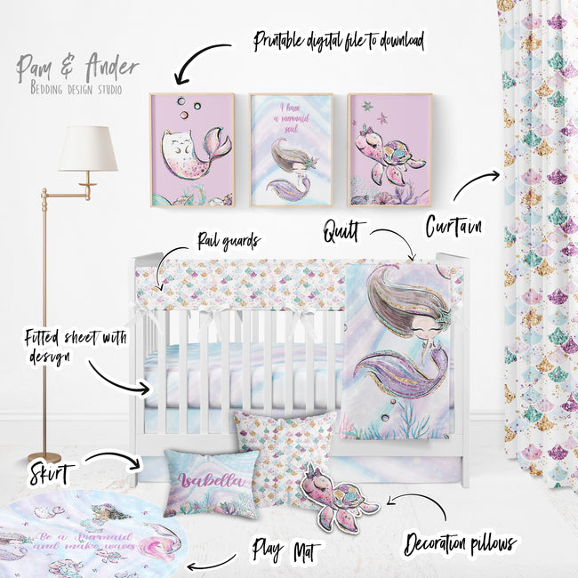 Mermaid and glitter Crib Bedding Set Main Image