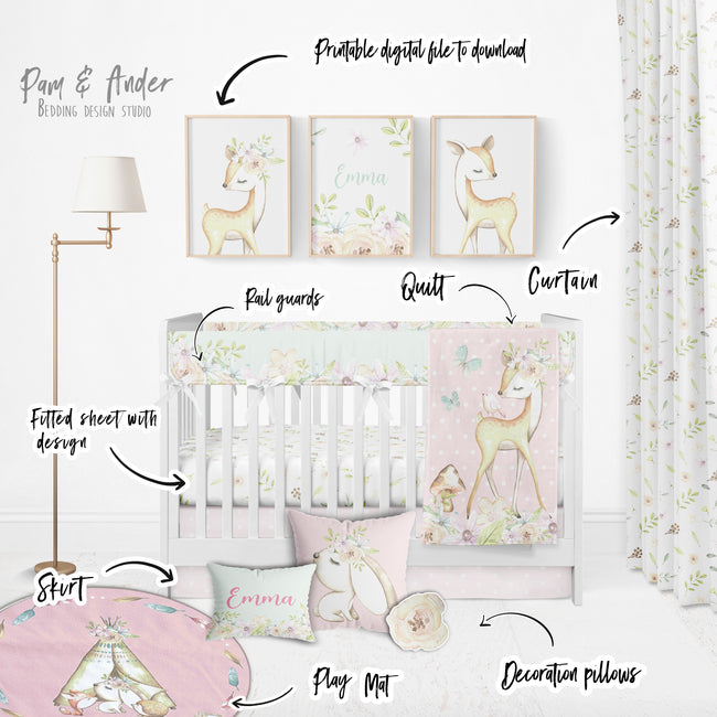Woodland Animals and Flowers Baby Nursery set for girl Main Image