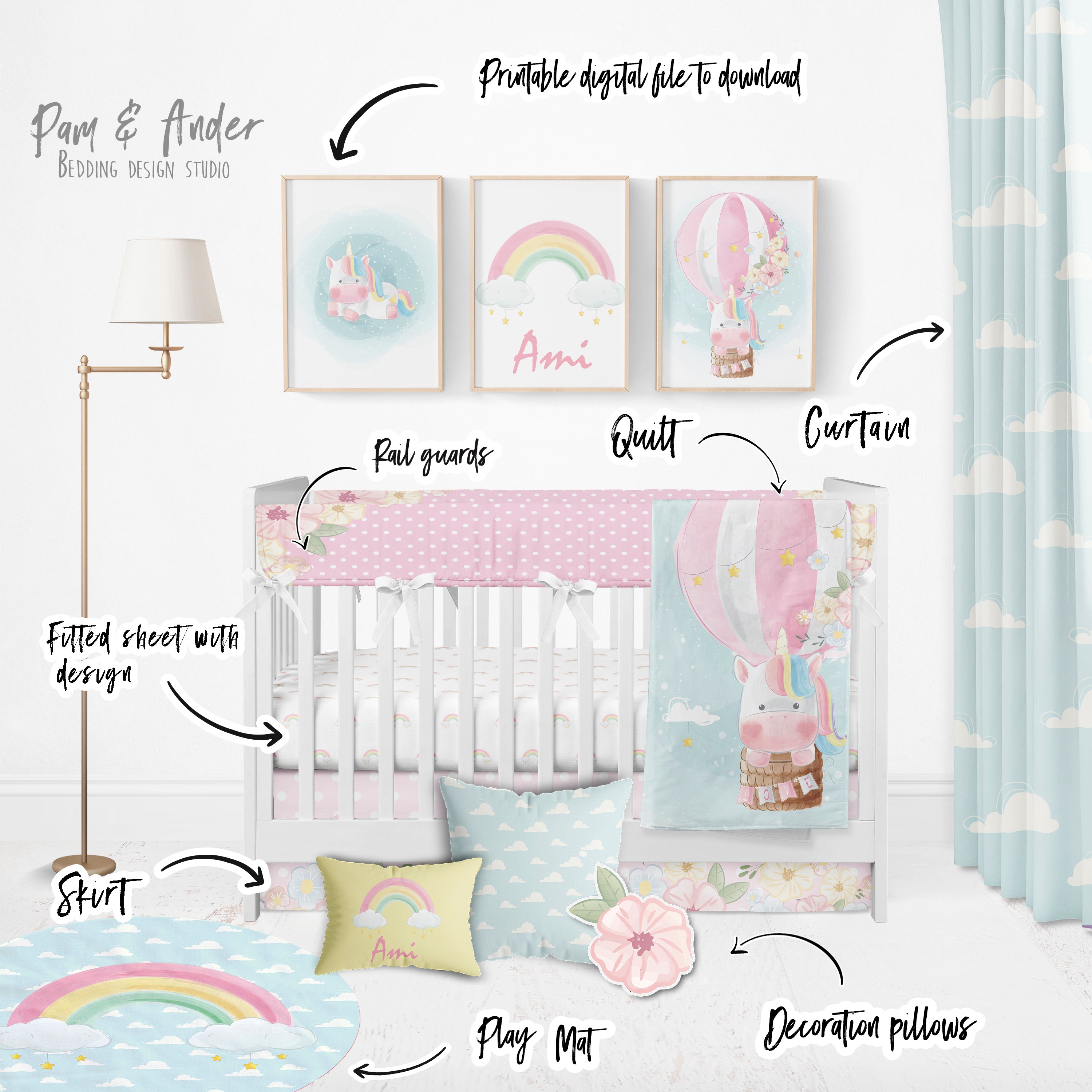 Unicorn Crib Pink Bedding Set