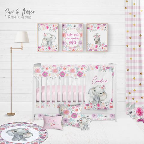 Elephant pink Crib Bedding Set