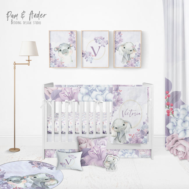 Elephant purple Crib Bedding Set Hover Image