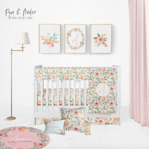 Floral Crib Pink Bedding Set