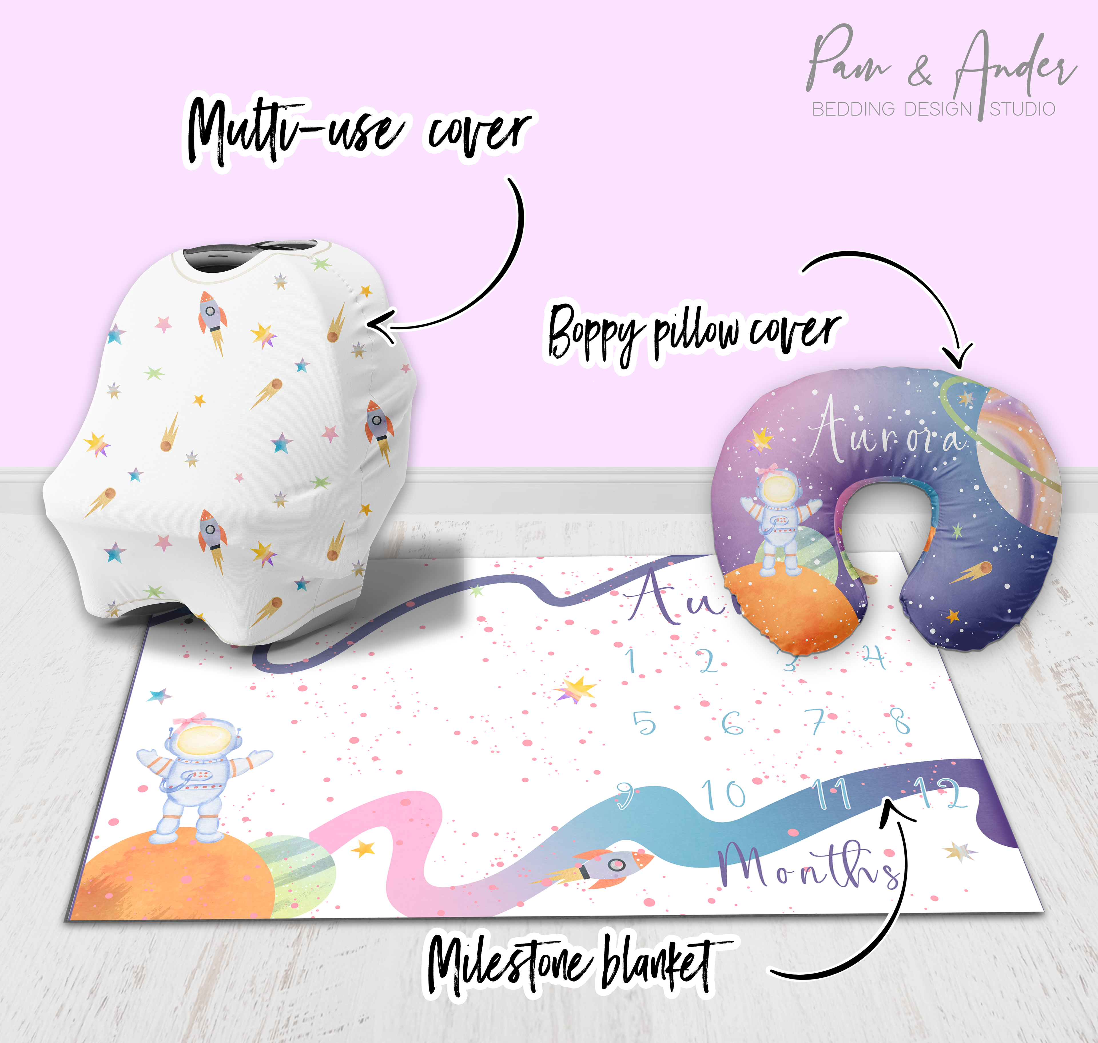 Outer Space for Girl Crib Bedding Set