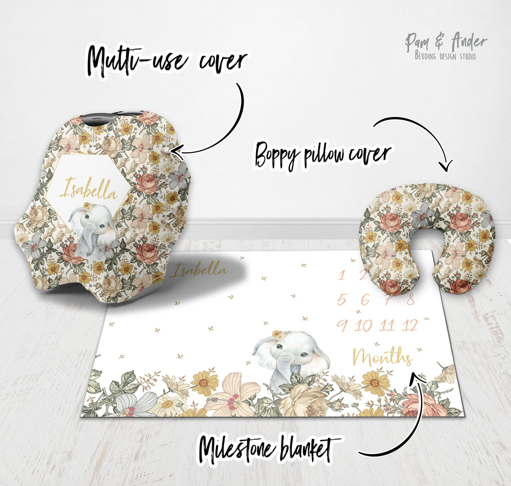 Elephant and vintage flowers Build your Bundle