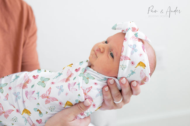 Pink Butterfly Baby Girl Swaddle Set Hover Image
