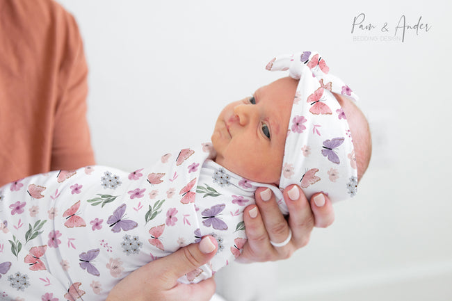 Lilac Butterfly Baby Girl Swaddle Set Hover Image