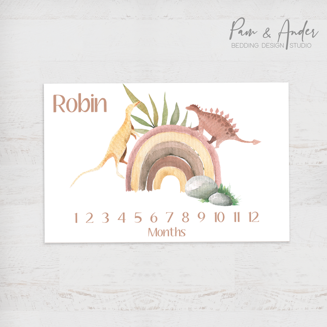 Dinosaur and Rainbows Milestone blanket Hover Image