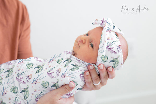 Turtle Baby Girl Swaddle Set Hover Image