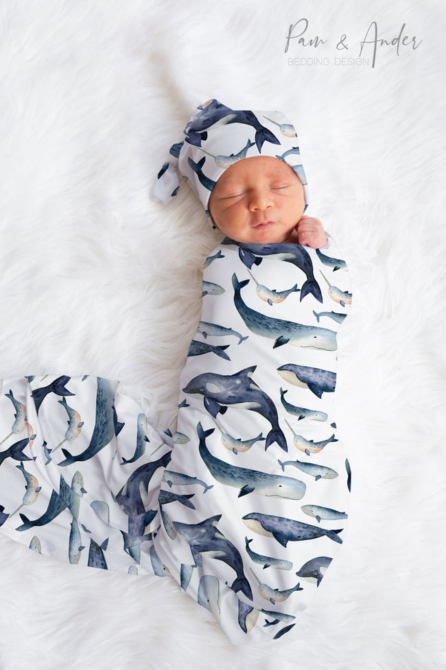 Whale Baby Boy Swaddle Set Hover Image
