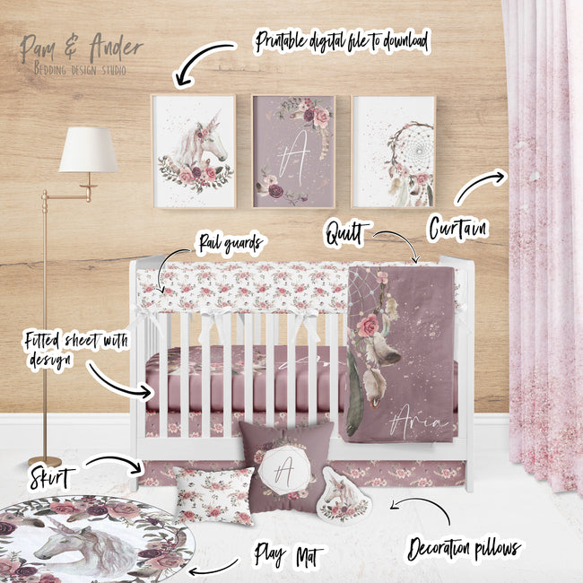 Unicorn Boho Crib Bedding Set Main Image