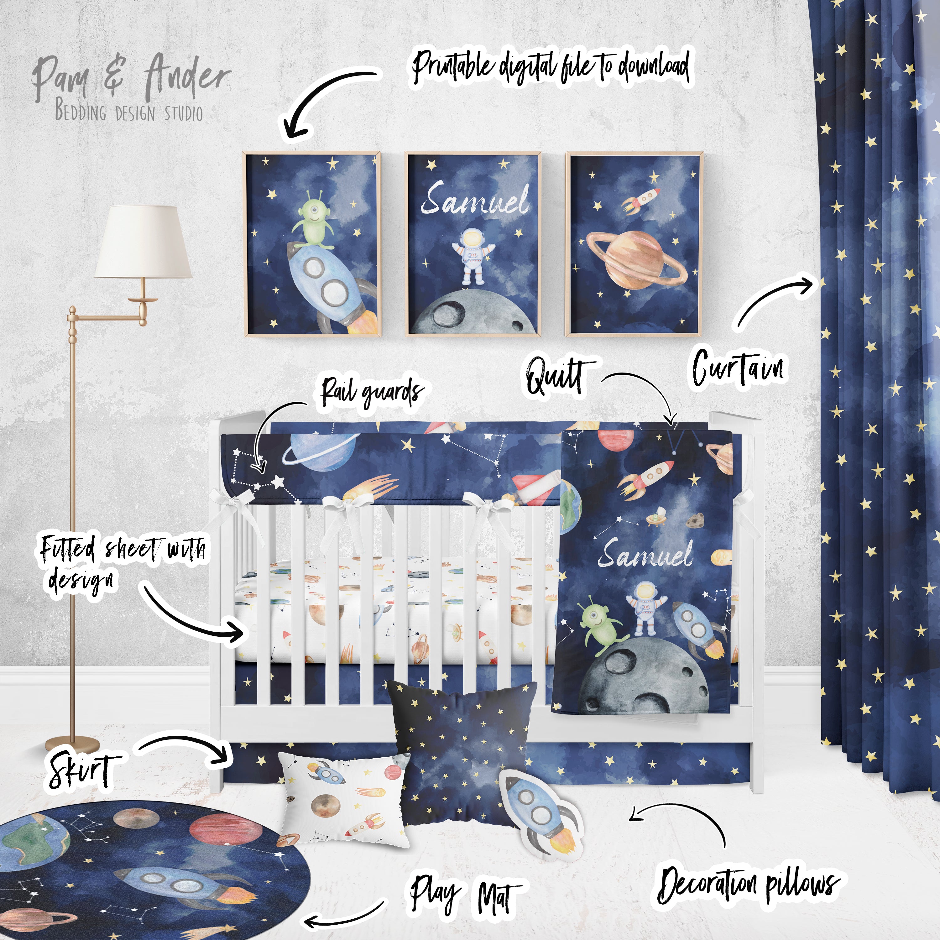 Outer Space and Astronaut Crib Bedding Set