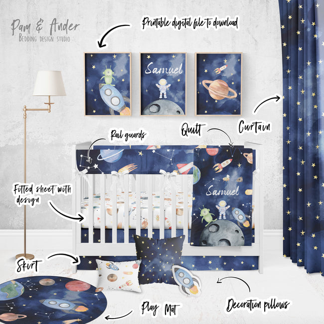 Outer Space and Astronaut Crib Bedding Set Main Image