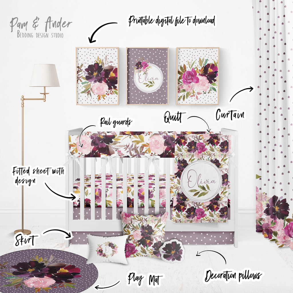 Flower Mauve Crib Bedding Set set