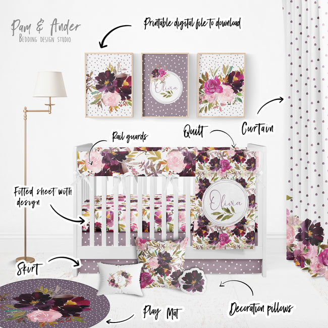 Flower Mauve Crib Bedding Set set Main Image