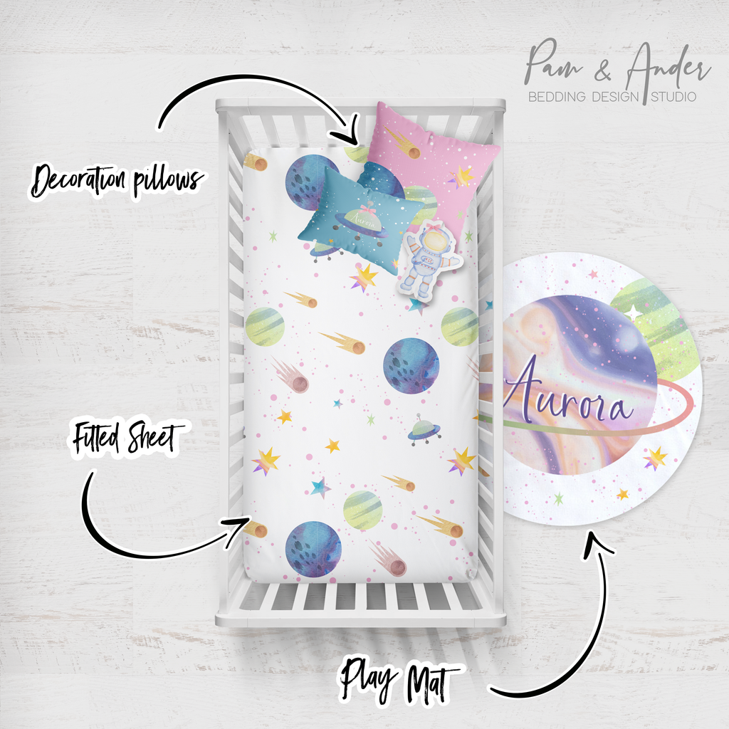 Outer Space for Girl Crib Bedding Set