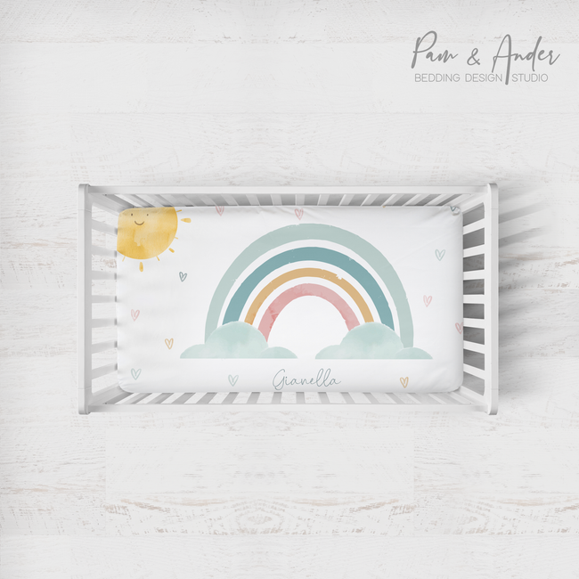 Watercolor rainbow fitted sheet Hover Image