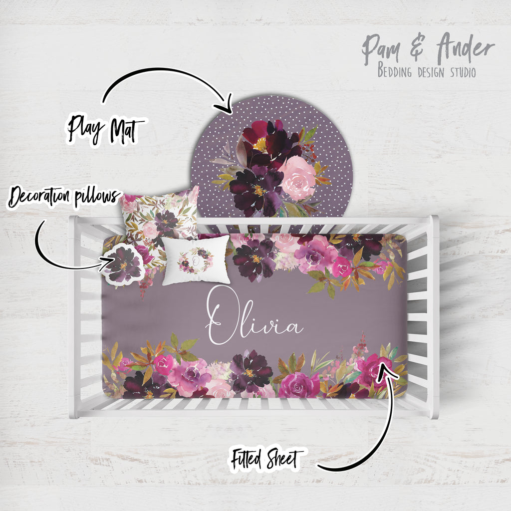 Flower Mauve Crib Bedding Set set