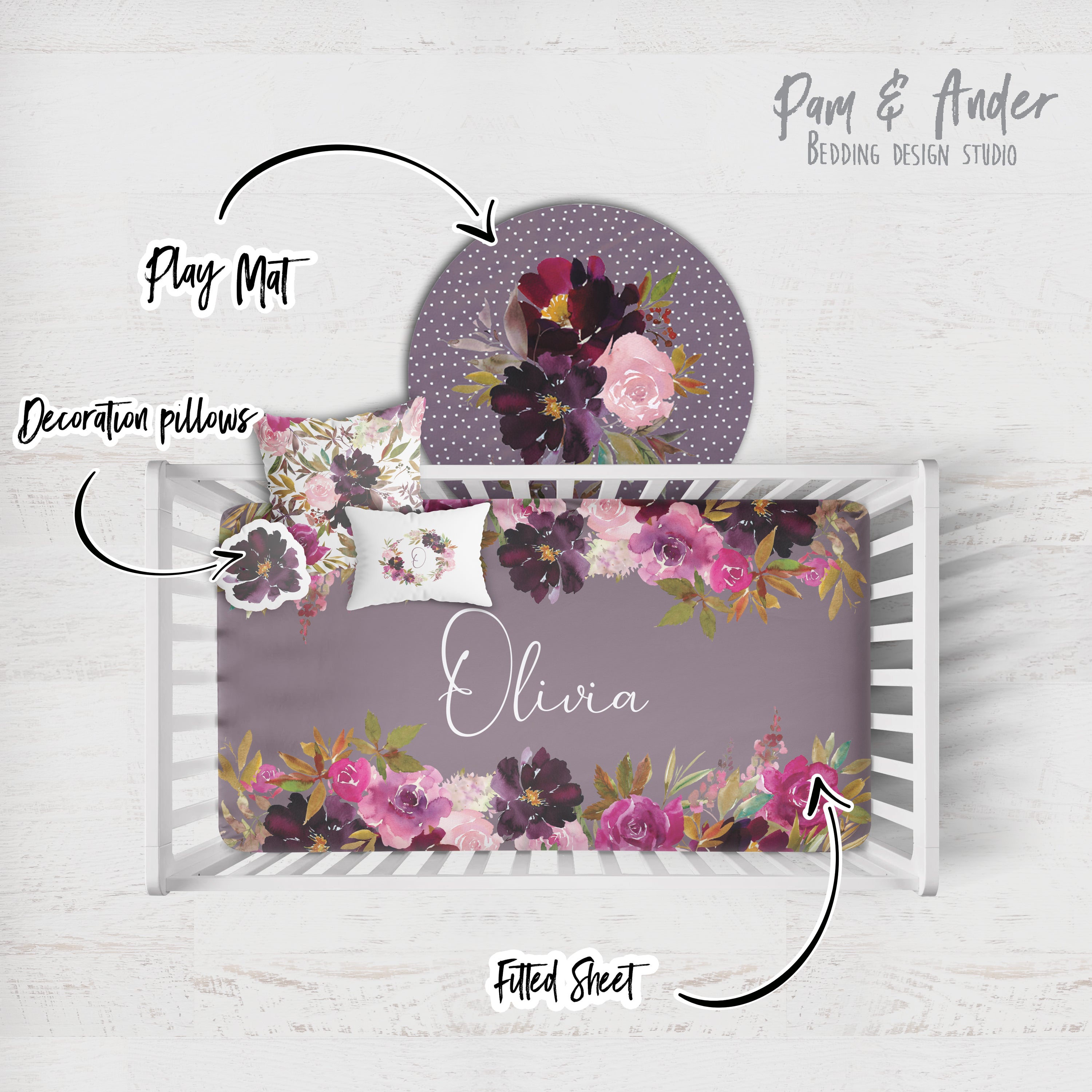 Flower Mauve Crib Bedding Set set