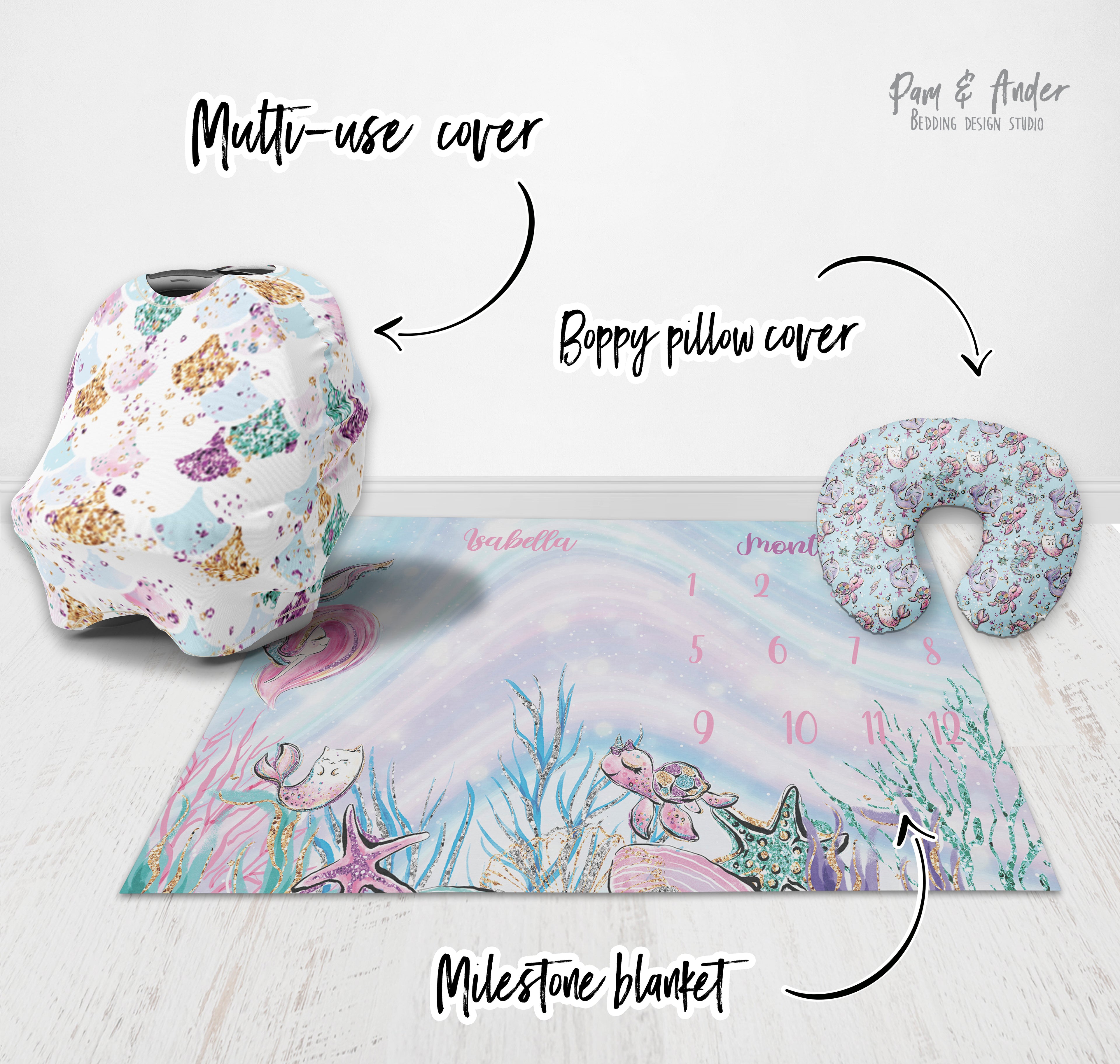 Mermaid and glitter Crib Bedding Set