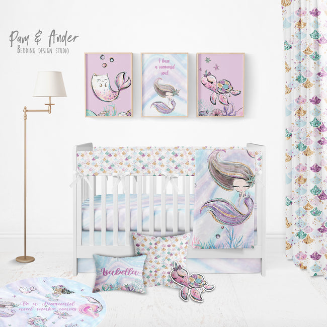 Mermaid and glitter Crib Bedding Set Hover Image