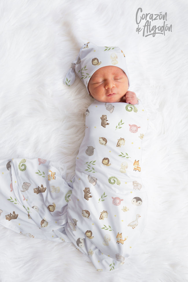Cute Animals Baby Boy Swaddle Set Hover Image