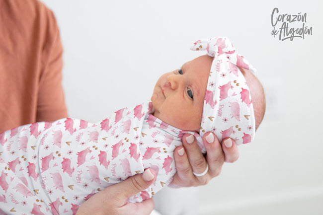 Piggy Baby Girl Swaddle Set Hover Image