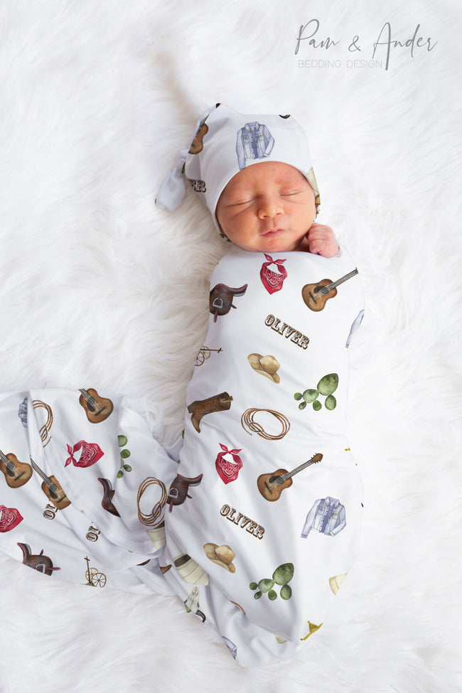 Cowboy Baby Boy Swaddle Set Hover Image