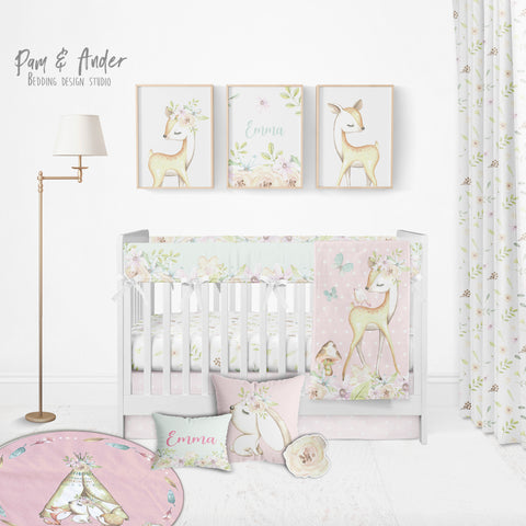 Woodland Animals and Flowers Baby Nursery set for girl
